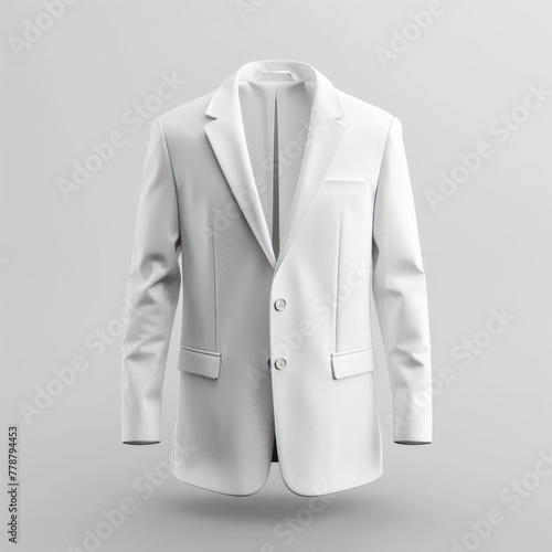 Blank white man coat mockup, front view, 3d rendering. Empty textile basic coat mock up, isolated. Clear male denim slacks with pocket template. Generative AI