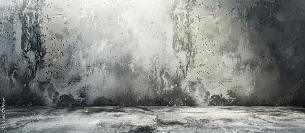 A stark natural landscape with a concrete floor, concrete wall, and grey sky, resembling a monochrome photograph of a forest clearing A stark natural landscape with a concrete floor, concrete wall, and grey sky, resembling a monochrome photograph of a forest clearing