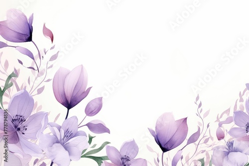 Watercolor crocus clipart with delicate purple and white flowers. flowers frame  botanical border  For wedding cards  covers  invitations  and clipart.