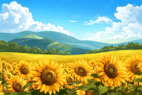 Sunflower Field Bright Yellow Blooms Stretch to Sunny