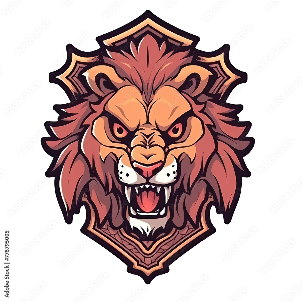A logo of an angry lion head