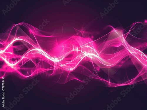 Image featuring modern sound waves oscillating in bright pink light. This depicts a sound wave equalizer in a vibrant and visually stimulating manner, perfect for conveying energy and rhythm. AI.