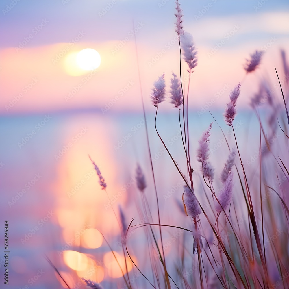 Little grass stem closeup with sunset over calm sea sunset AI
Little grass stem closeup with sunset over calm sea sunset AI