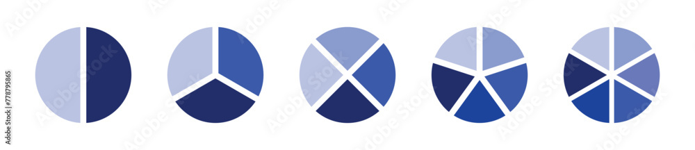 Circle pie charts 2, 3, 4, 5, 6 options, steps set. Circuler pie chart ...