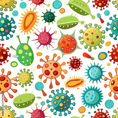 Different Kinds of Viruses. Bacteria Biology Organisms Seamless Pattern