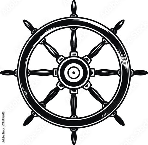 Ship's wheel vintage vector illustration, Retro rudder wheel vector