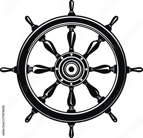 Ship's wheel vintage vector illustration, Retro rudder wheel vector