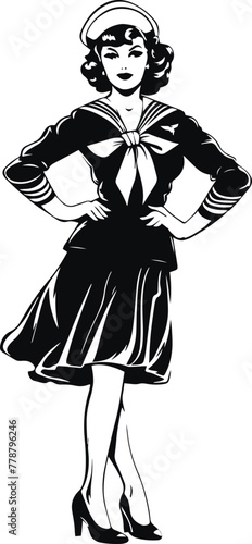 Retro sailor woman 60s style young woman, Retro woman Vector illustration 