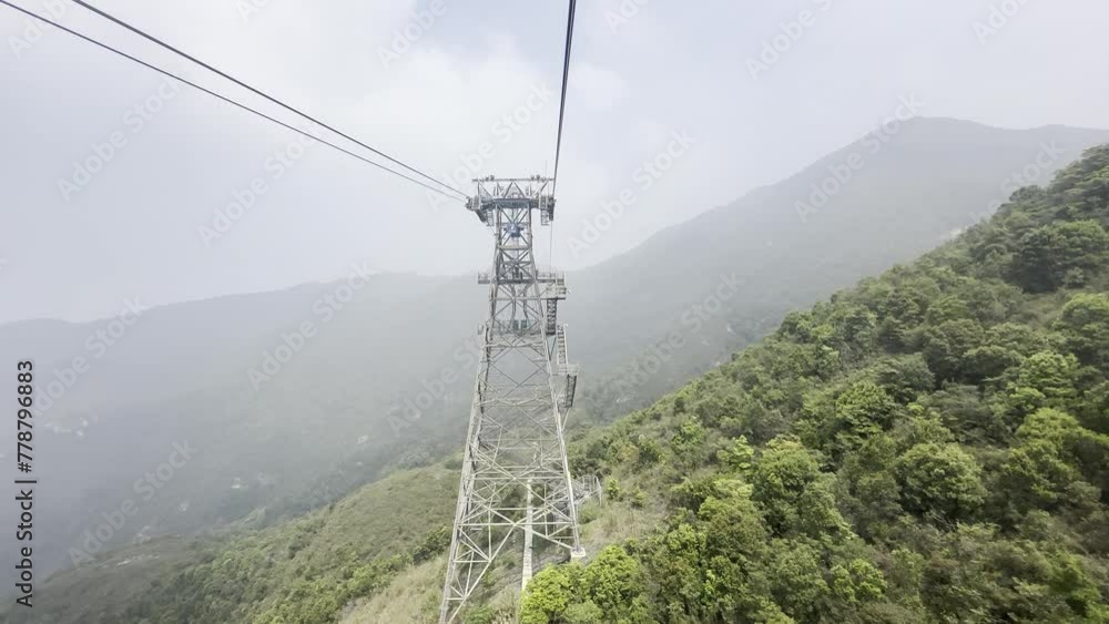 Ngong Ping 360 connects Tung Chung and Lantau Island with the longest cable-stayed cable car system Visitors can enjoy superb sea and mountain views blue sea and the city of Hong Kong in the distance Ngong Ping 360 connects Tung Chung and Lantau Island with the longest cable-stayed cable car system Visitors can enjoy superb sea and mountain views blue sea and the city of Hong Kong in the distance
