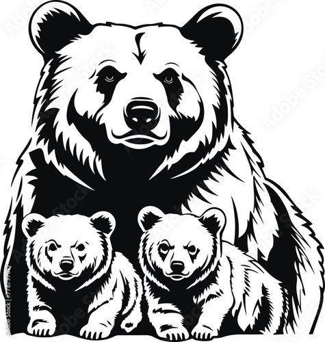 Mother bear with cubs, bear family vector illustration