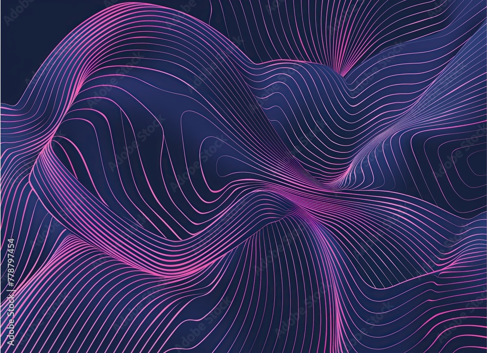 Dynamic purple wavy lines flow across this abstract background, evoking a sense of energy and digital movement