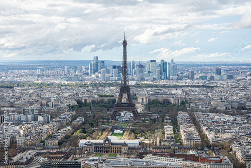 Aerial view on Eiffel Tower and district la Defense in Paris  France