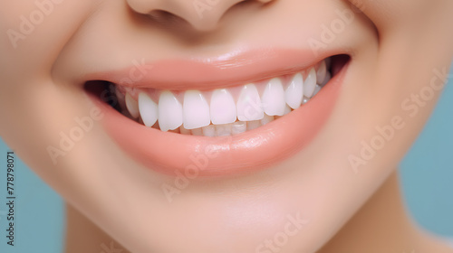 Dentist Examining Woman s Perfect White Smile.