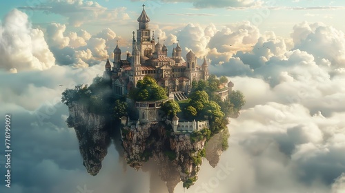 Floating monastery in the sky, high fantasy, serene and isolated, spiritual and timeless , sci-fi tone photo
