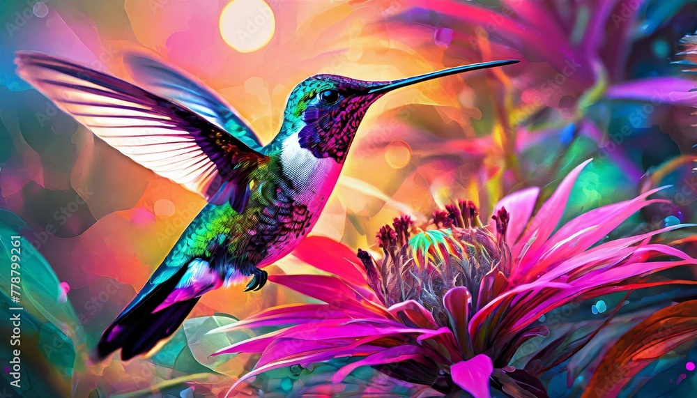 3d render of an background, Harmonious data flow concept with Digital humming bird illustration