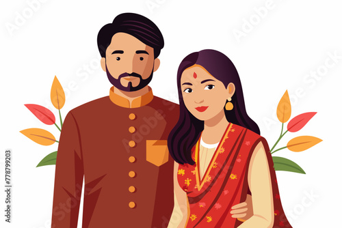 couple kurta pejma indian wedding on white background