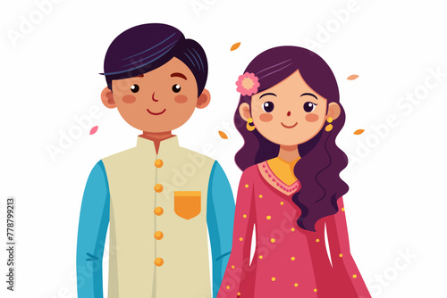 couple kurta pejma indian wedding on white background