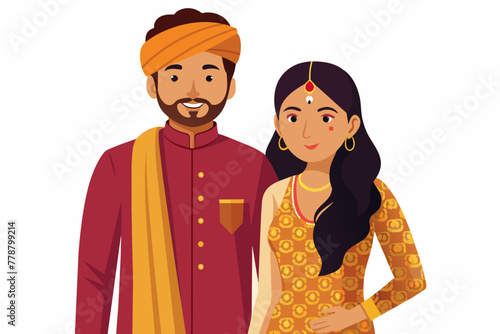 couple kurta pejma indian wedding on white background
