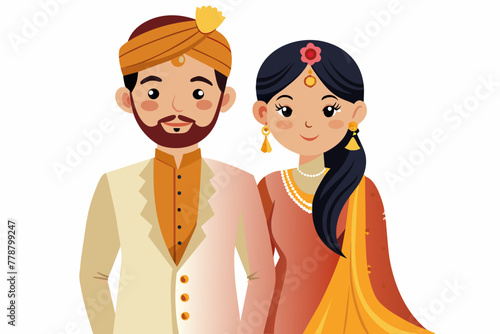 couple kurta pejma indian wedding on white background