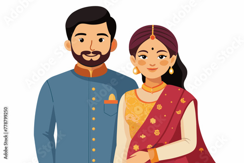 couple kurta pejma indian wedding on white background