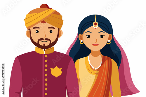 couple kurta pejma indian wedding on white background