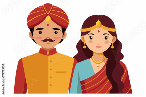 couple kurta pejma indian wedding on white background