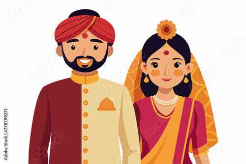 couple kurta pejma indian wedding on white background