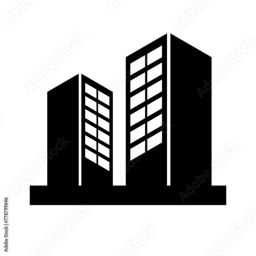 Two high rise building silhouette icon. Vector.