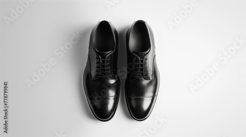 pair of black shoes on white background 