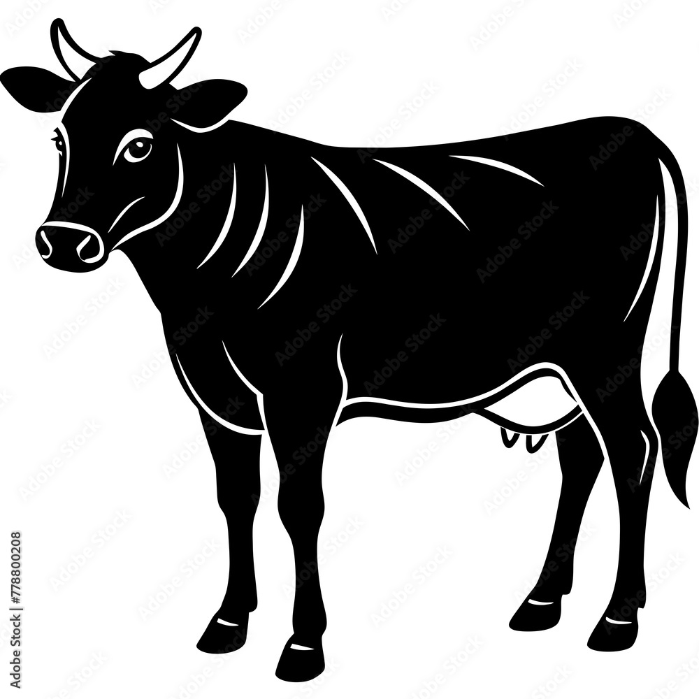 black cow silhouette vector illustration,icon,svg,cow characters,Holiday t shirt,Hand drawn trendy Vector illustration,cow on black background
