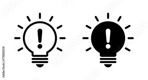 Exclamation mark with light bulb icon vector. Warning sign symbol