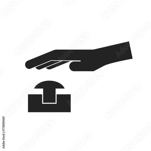 Isolated pictogram sign of hand press button, for emergency stop label, do not operate