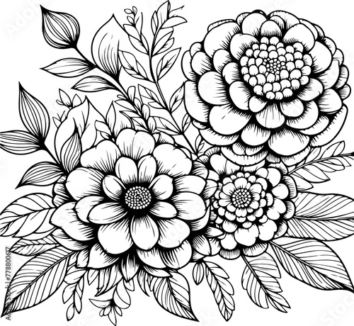 Flowers black outline illustration coloring book page © bramthestocker