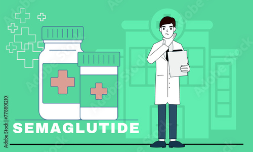 Semaglutide Ozempic injection control blood sugar levels vector.