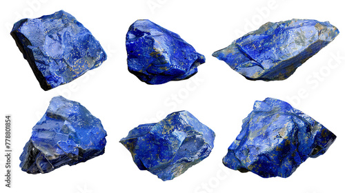 Lapis Lazuli Gemstone Collection: 3D Digital Art of Luxury Blue Stones Isolated on Transparent Background, Top View Flat Lay for Elegant Jewelry Design, Precious Mineral Macro Close-Up Gemology photo