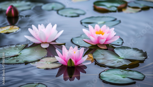 Lotus flower in calm water, tranquility, blooming flowers