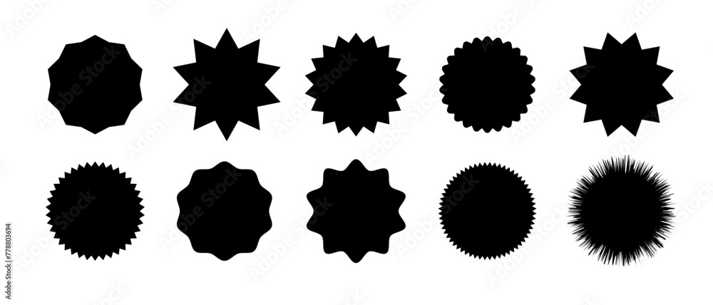 Starburst speech bubbles. Starburst, black price sticker sunburst icons. Black Sunburst. Flat vintage price tag stickers.Vector