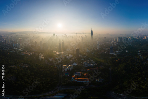 Photography majestic view of kuala lumpur, malaysia skyline during sunrise