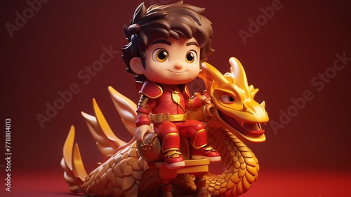 Cute boy sitting on dragon