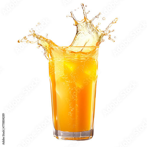 Fresh orange juice drink with splash of water. Glass of orange juice isolated.