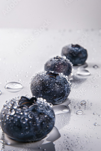 Phone screensaver with fresh blueberry with water drops. Wallpaper for vertical smartphone screen. Berry Background with blueberries.