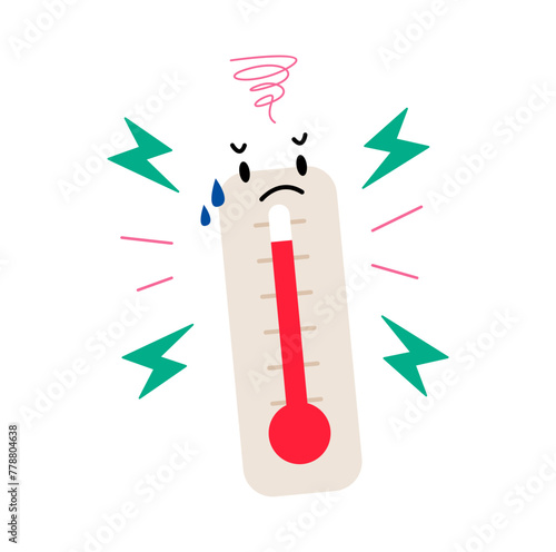 Thermometers hot temp over. Colorful vector illustration