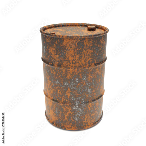 Old rusty oil barrel isolated on white background. 3d-rendering