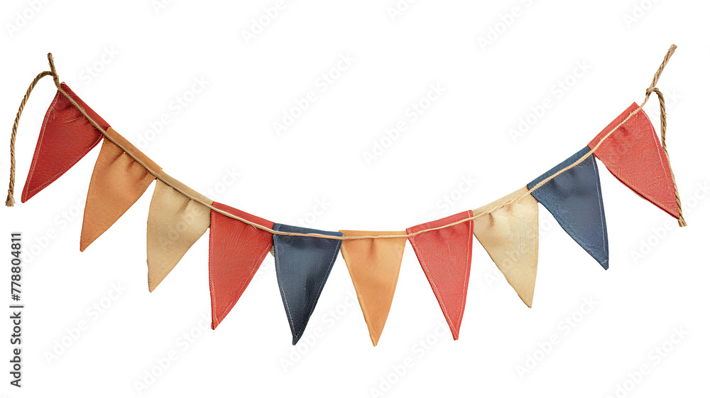 Fototapeta premium Party flag garland PNG. Colorful flag garland for birthday parties and other celebrations PNG. Colorful knitted party flags on a string PNG