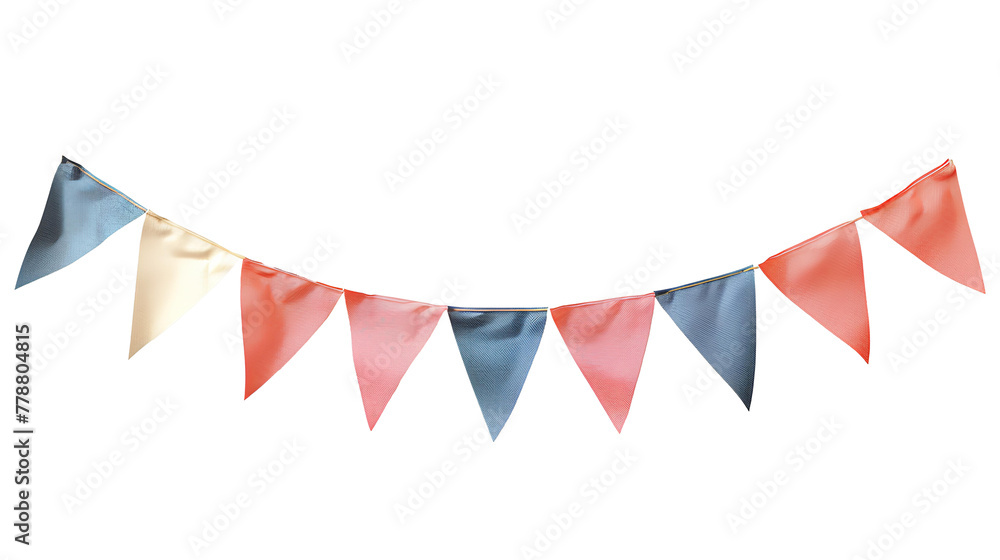 Obraz premium Party flag garland PNG. Colorful flag garland for birthday parties and other celebrations PNG. Colorful knitted party flags on a string PNG
