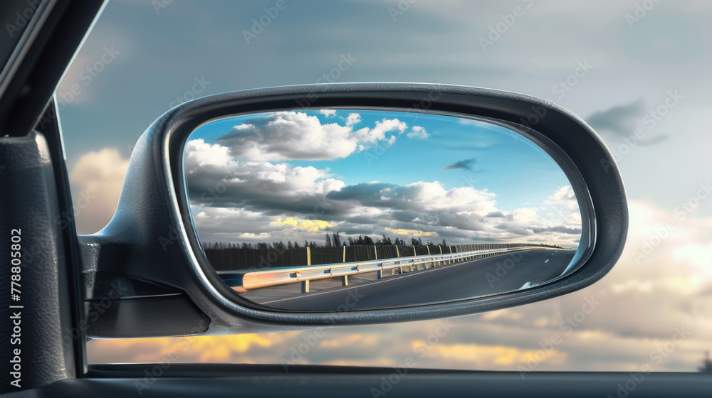 Rear view mirror in a car. Road control