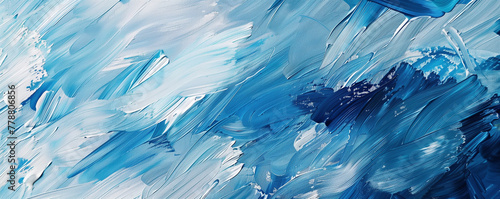 Blue oil paint texture background, pattern of brush strokes, generated ai