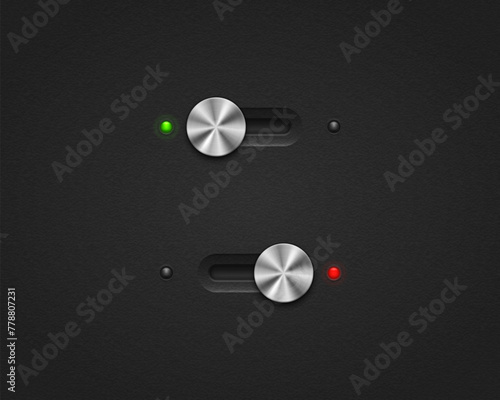 Realistic toggle switch. Metal switches on off - position. Vector illustration.