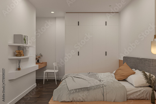 Lovely bedroom in soft beige tones. © CGI