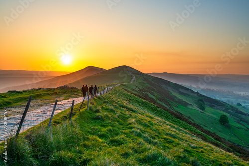 Sunrise of The Great Ridge at Mam Tor hill in Peak District